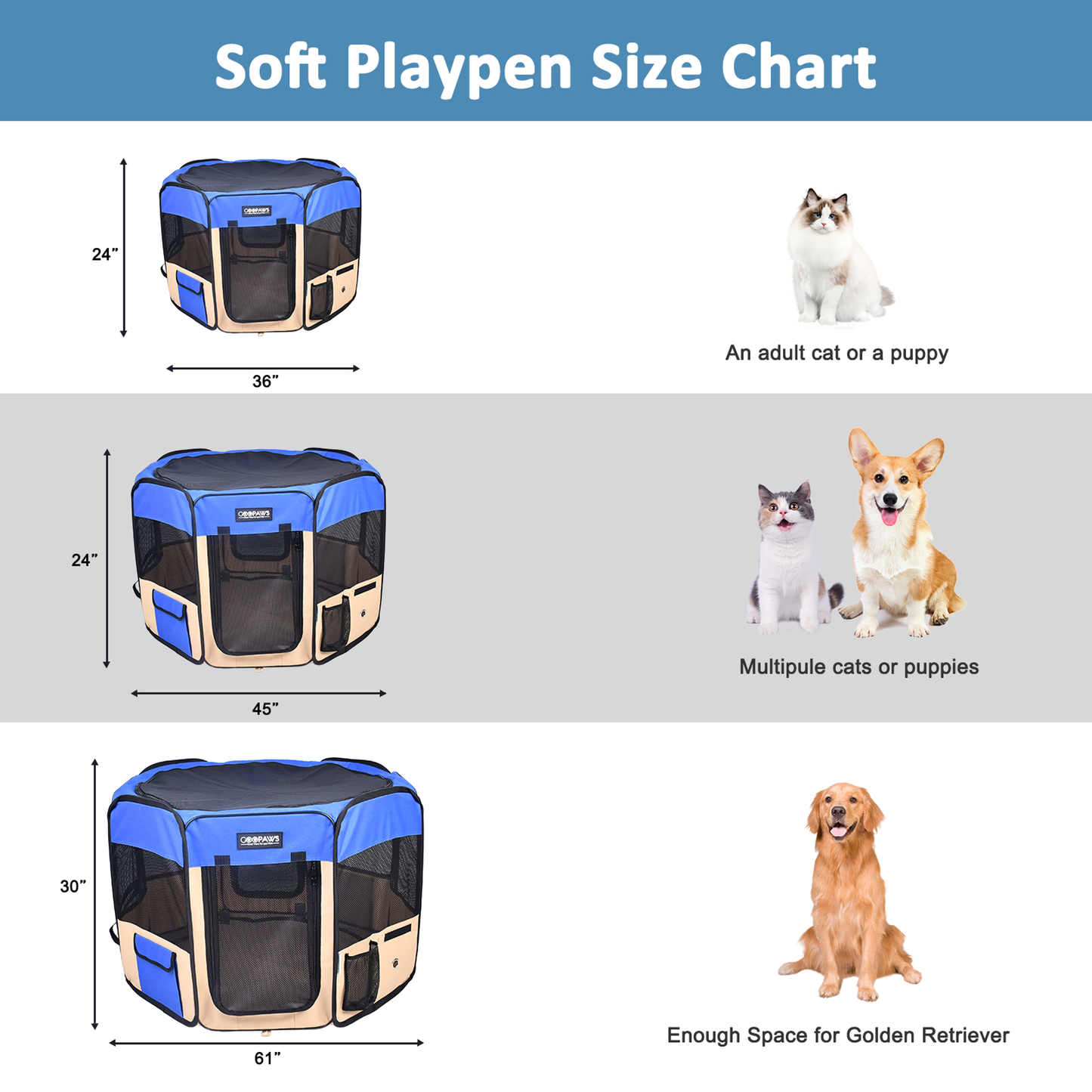 JESPET Pet Playpens 36", 45" & 61" Portable Exercise Pen with Carry Bag