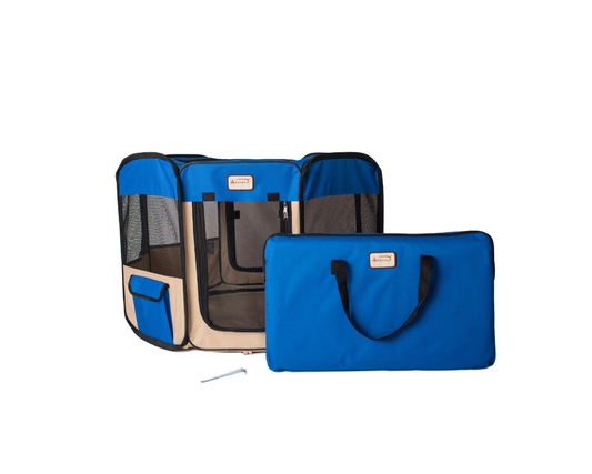 Portable Pet Playpen In Blue and Beige Combo